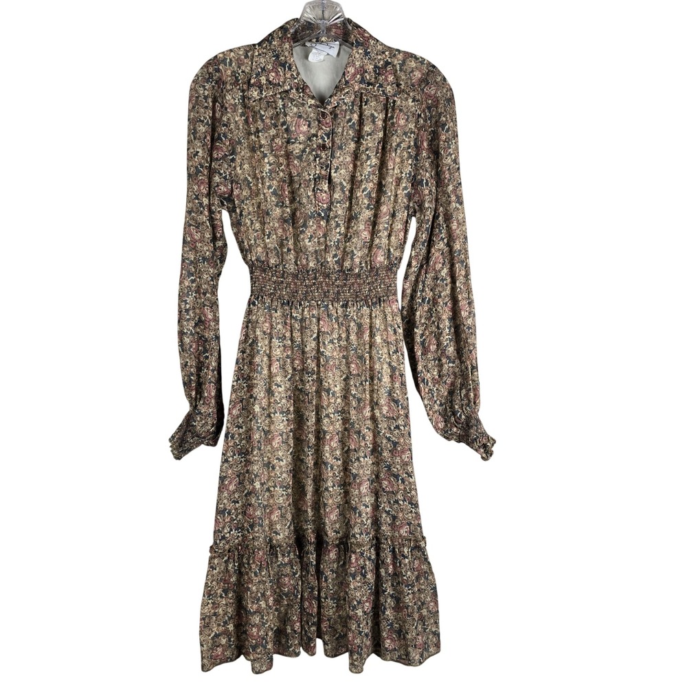Vintage Jonathan Logan Floral Dress ILGWU Smocked Waist Fits‎ Modern Small
